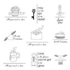 Card illustration about Love. Vector sketch and Quotes