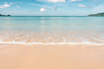 Fototapeta na wymiar beautiful beach with white sand and blue sky. Seascape at Phuket thailand