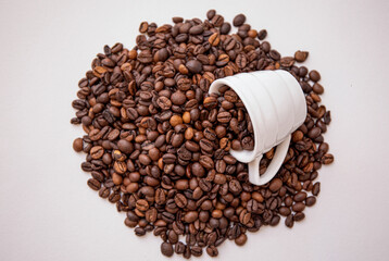 cup of coffee with beans. Background. 