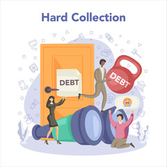 Debt collector concept, hard collection. Pursuing payment of debt