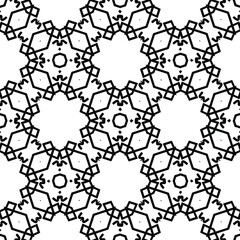 Geometric vector pattern with triangular elements. Seamless abstract ornament for wallpapers and backgrounds. Black and white colors.