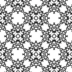 Geometric vector pattern with triangular elements. Seamless abstract ornament for wallpapers and backgrounds. Black and white colors.