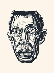 Male cartoon portrait, sketch style. Hand drawn design element. Vector illustration