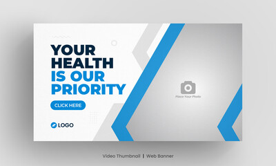 Medical healthcare web banner template and video thumbnail. Editable promotion banner design. Dental hospital clinic social media layout
