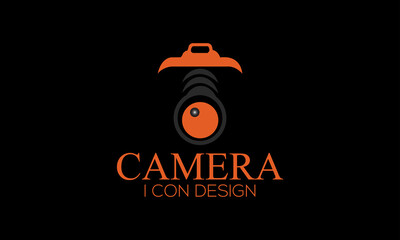 black and orange logo camera design.
