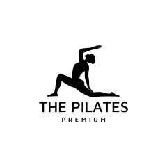 Silhouette Woman Pilates Exercises Fitness Logo Design