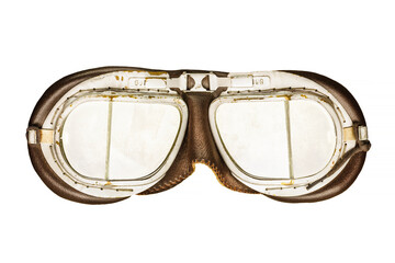 Vintage leather race goggles isolated on white