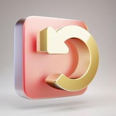 Undo icon. Golden Undo symbol on red matte gold plate.