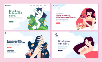Web page design templates set for beauty, cosmetics, makeup, natural products, healthy life. Modern flat design vector illustration concepts for website and mobile website development. 
