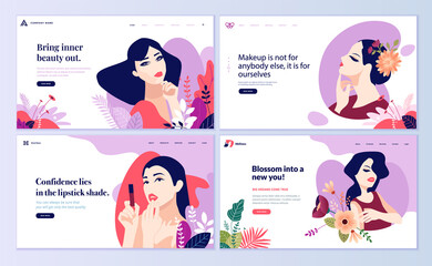 Web page design templates set for beauty, cosmetics, makeup, natural products, healthy life. Modern flat design vector illustration concepts for website and mobile website development. 