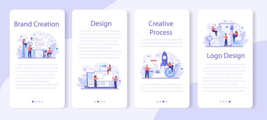 Brand creation mobile application banner set. Marketing specialist