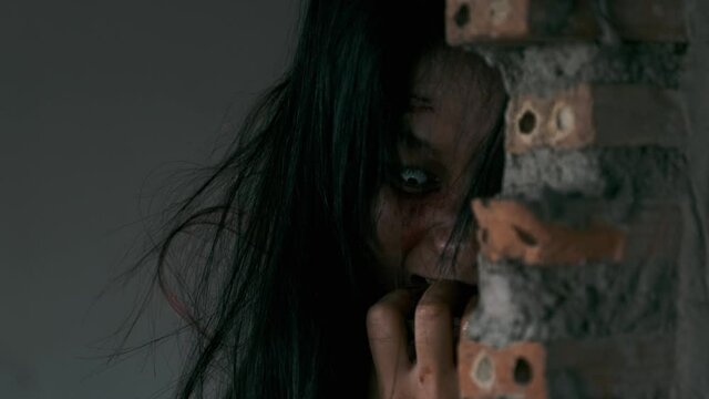 Female zombies run attack Biting people in abandoned buildings,Horror concept then halloween