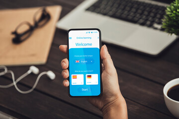 Online Learning App. Unrecognizable Female Using Smartphone Application For Study Foreign Languages
