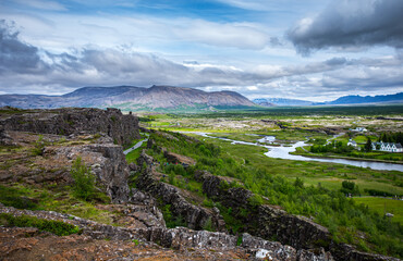 Fototapeta na wymiar Sylphra Fault is a tectonic fault of two lithospheric plates between America and Eurasia. In the fault zone at the beginning of the 20th century, Tingvellir National Park