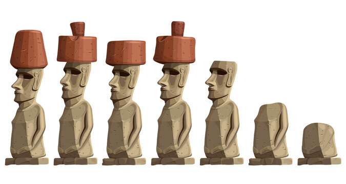Moai on Easter island. Isolated vector cartoon stone sculpture. Ancient statues civilizations of atlantis and lemuria.