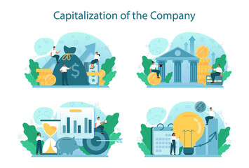 Capitalization of a company concept set. Appraisal of company stocks multiplied