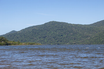 Fototapeta na wymiar landscape with lake and mountains located in Florianopolis, Lagoa do Peri, Santa Catarina, Brazil, Florianópolis
