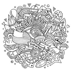 USA hand drawn cartoon doodle illustration.