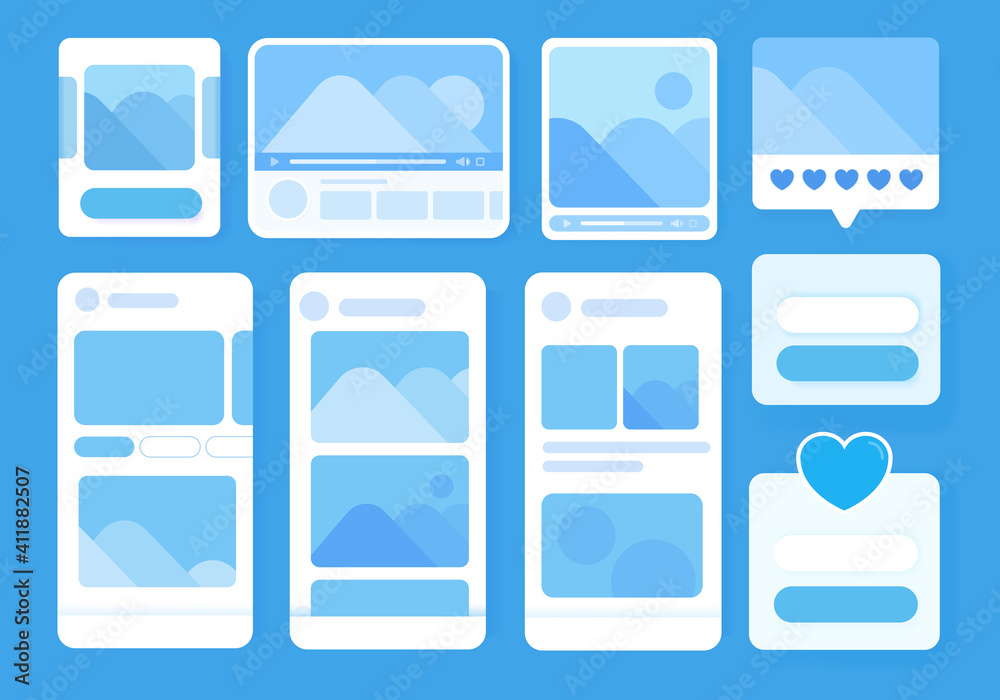 Wall mural set of ui, ux, gui screens application with flat design template for mobile apps. responsive website