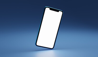 Blue smartphone with blue gradient background for mockup, advertisement