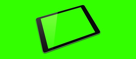 Mockup image of 3d rendering White tablet pc or smartphone with blank green  screen on green background. fit for using design element.