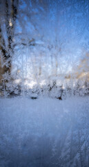 Frozen window with ice / frost pattern.