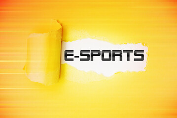 Illustration of torn paper with the word E-Sports. © Road Red Runner