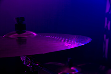 Fototapeta na wymiar Drums in concert - on stage - in LED lights