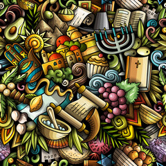 Obraz premium Cartoon doodles Israel seamless pattern.