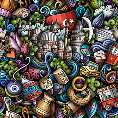 Cartoon doodles Istanbul seamless pattern.