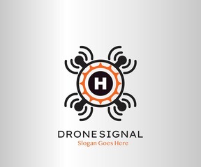 Naklejka premium Drone Wireless Signal Letter H logo Icon, Abstract Technology Drone Service and Wireless Vector Design Concept