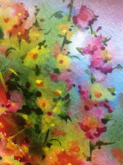 Obraz na płótnie Canvas Abstract bright colored decorative background . Floral pattern handmade . Beautiful tender romantic bouquet of spring flowers , made in the technique of watercolors from nature.