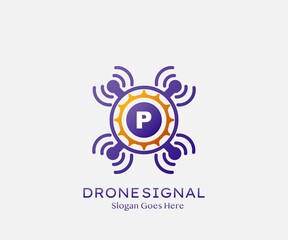Fototapeta premium Drone Wireless Signal Letter P logo Icon, Abstract Technology Drone Service and Wireless Vector Design Concept