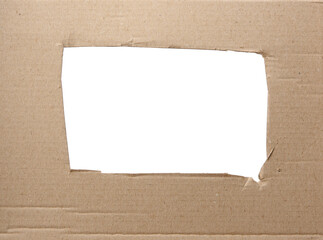 brown corrugated paper texture with square hole, white background