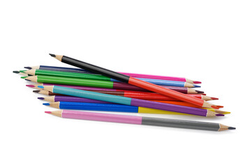 sharpened colored wooden pencils on an white background
