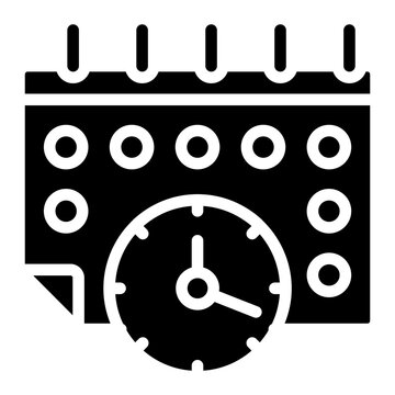 Clock with calendar, timetable icon in filled design