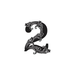 Ornate Number Two Logo Icon, elegant monogram luxury ornament decoration letter logo vector design