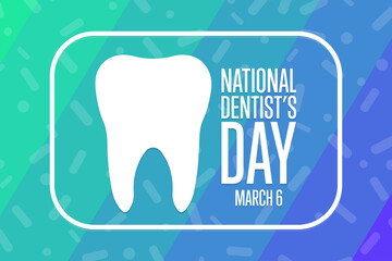 National Dentist’s Day. March 6. Holiday concept. Template for background, banner, card, poster with text inscription. Vector EPS10 illustration.