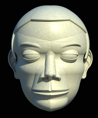Stone head 3D illustration 1 isolated on black background . Sculpture of human face made of marble. Collection.