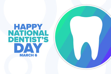 National Dentist’s Day. March 6. Holiday concept. Template for background, banner, card, poster with text inscription. Vector EPS10 illustration.