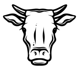 Cow head, hand drawn monochrome vector