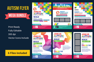 Colorful Flyer or banner or poster  Set of World autism awareness day with hand of puzzle pieces.