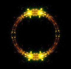 Vivid abstract background. Beautiful design of rotation frame.  .Mystical portal. Bright sphere lens. Rotating lines. Glow ring. .Magic neon ball. Led blurred swirl. Spiral glint lines.