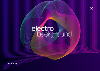 Neon music poster. Electro dance dj. Electronic sound fest. Club event flyer. Techno trance party.