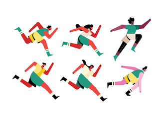 Fototapeta na wymiar bundle of six runners athletes interracial characters
