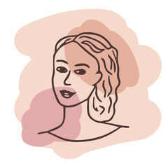 Young woman portrait. Vector design template in minimal linear style. Minimalistic modern art. Abstract illustration. Poster and t-shirt print. Beauty concept.