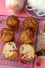 Sweet muffins with raspberries and dark chocolate