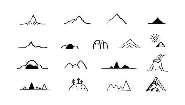 Doodle mountains. Abstract vector design. Black and white colors illustration