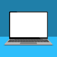 front view of laptop computer with copy space on screen against blue background vector illustration
