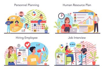 Fototapeta premium Human resources concept set. Idea of recruitment and job management